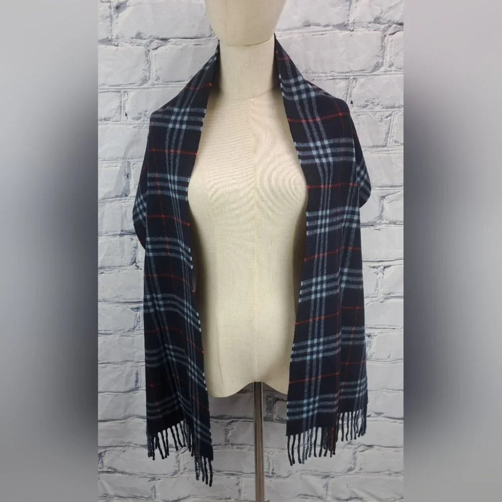 Burberry Men's Scarf Navy Nova Check Vintage Y2K 90s Lambswool England 13